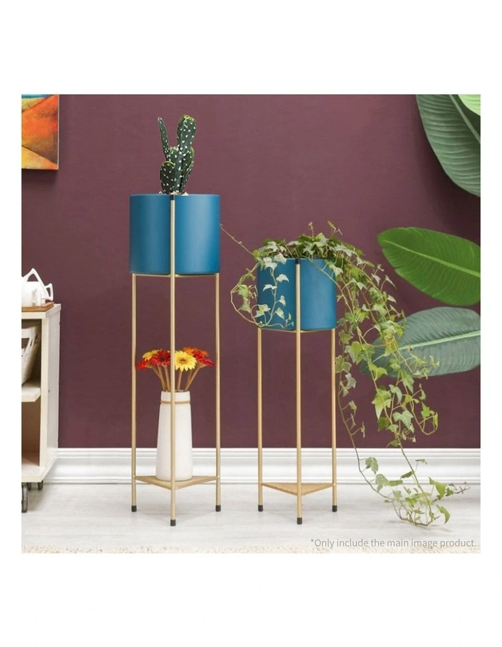 SOGA 81cm Gold 2 Tier Plant Stand Blue Pot Holder image 4