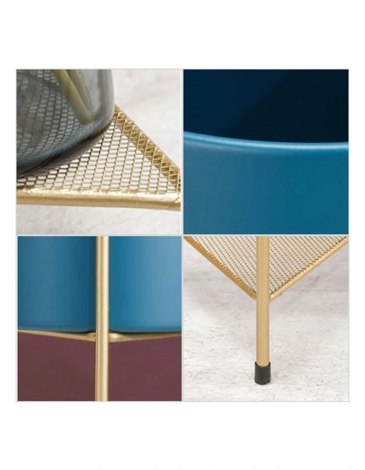 SOGA 81cm Gold 2 Tier Plant Stand Blue Pot Holder image 6