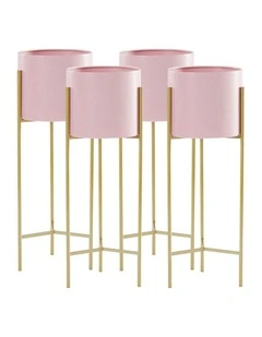 SOGA 4X 42cm Gold 2 Tier Plant Stand Pink Pot