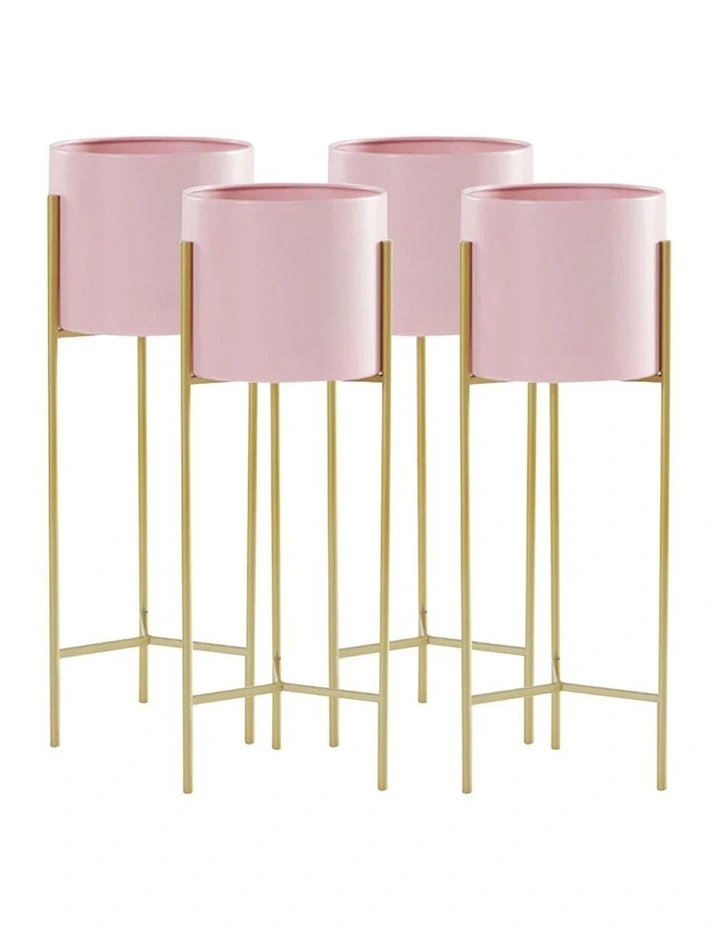 SOGA 4X 42cm Gold 2 Tier Plant Stand Pink Pot image 1