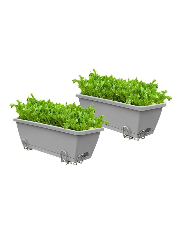 SOGA Set of 2 49.5cm Gray Rectangular Plastic Planter Box with Holder for Herbs image 1
