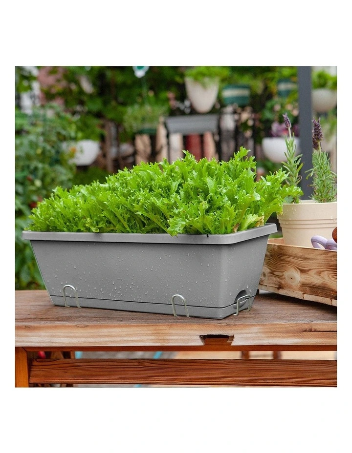 SOGA Set of 2 49.5cm Gray Rectangular Plastic Planter Box with Holder for Herbs image 2