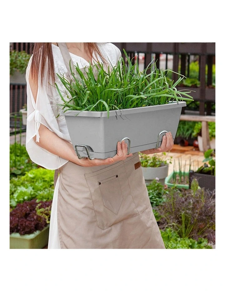 SOGA Set of 2 49.5cm Gray Rectangular Plastic Planter Box with Holder for Herbs image 3