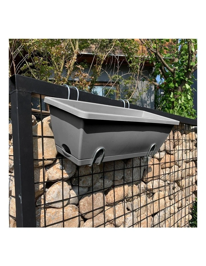 SOGA Set of 2 49.5cm Gray Rectangular Plastic Planter Box with Holder for Herbs image 5