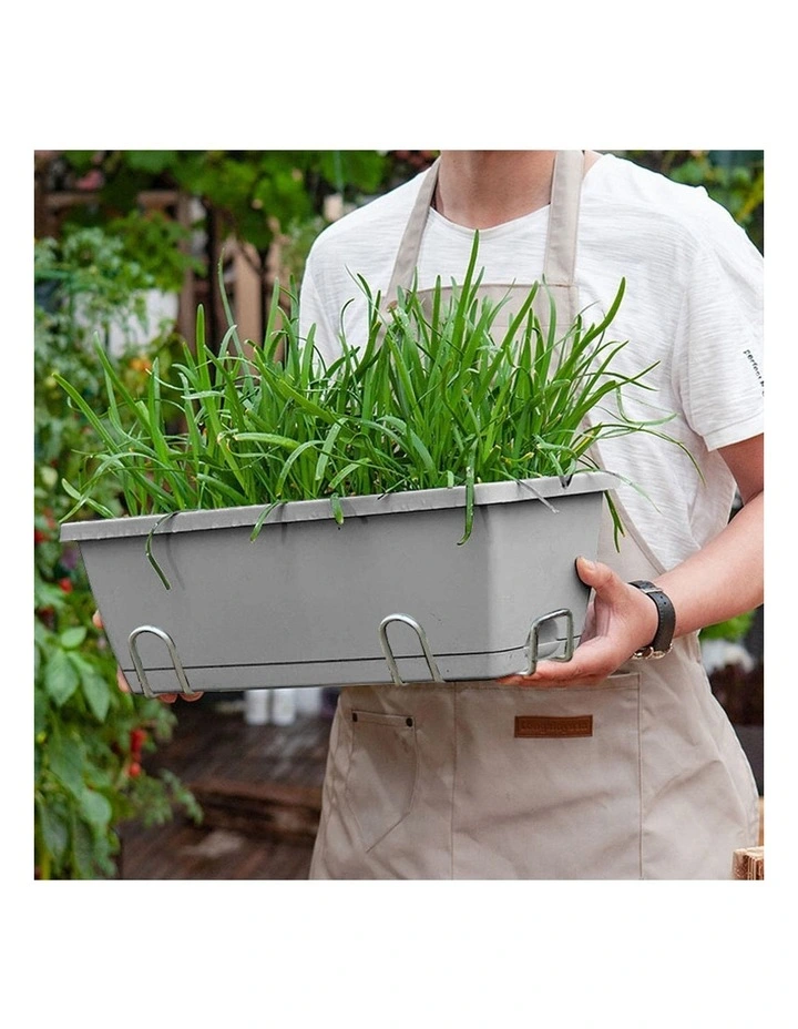 SOGA Set of 2 49.5cm Gray Rectangular Plastic Planter Box with Holder for Herbs image 6