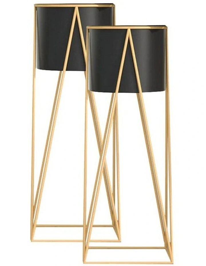 SOGA 2X 70cm Gold Metal Plant Stand with Black Flower Pot Holder Corner Shelving Rack Indoor Display image 1
