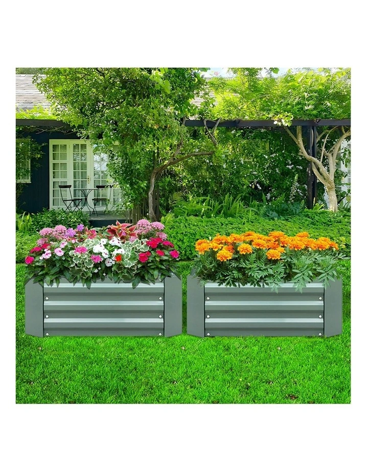 SOGA 2X 90cm Rectangle Galvanised Raised Garden Bed Vegetable Herb Flower Outdoor Planter Box image 4