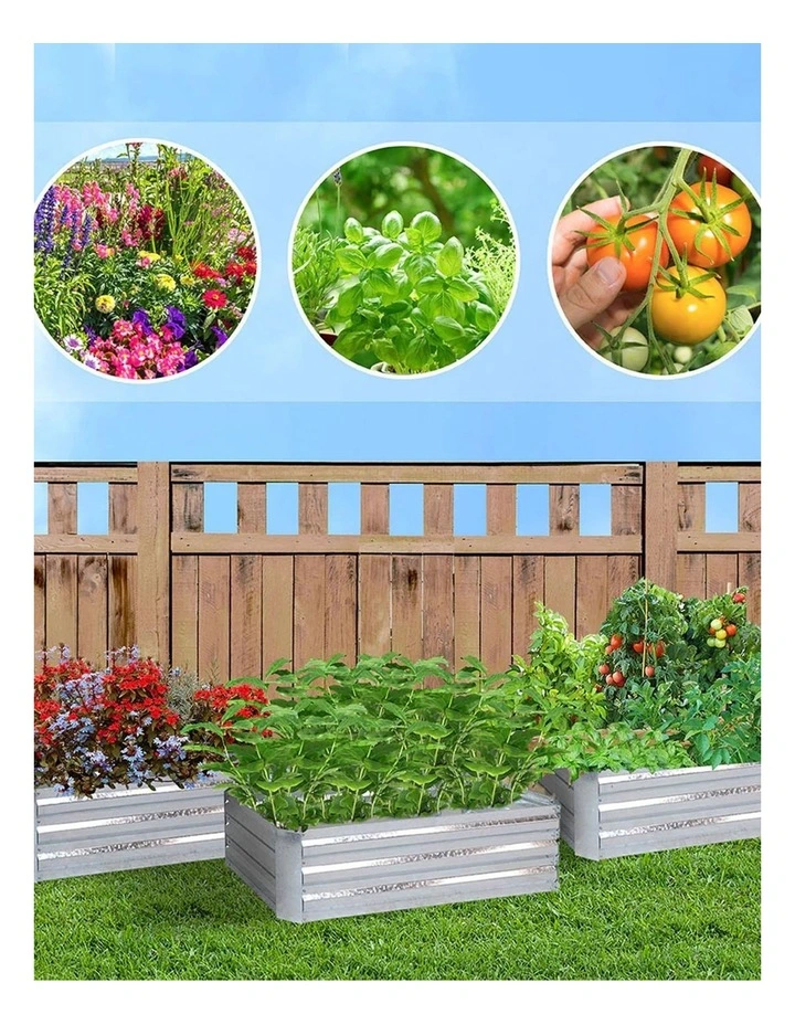 SOGA 120cm Rectangle Galvanised Raised Garden Bed Vegetable Herb Flower Outdoor Planter Box image 3