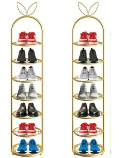SOGA 2X 7 Tier Bunny Ear Gold Metal Shoe Rack