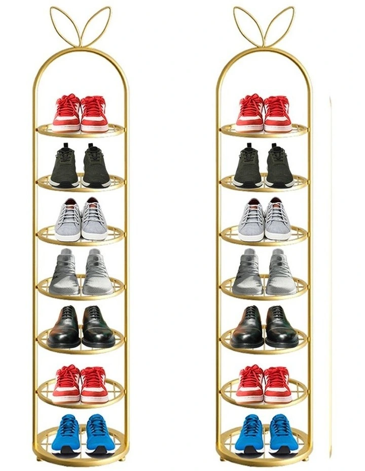 SOGA 2X 7 Tier Bunny Ear Gold Metal Shoe Rack image 1