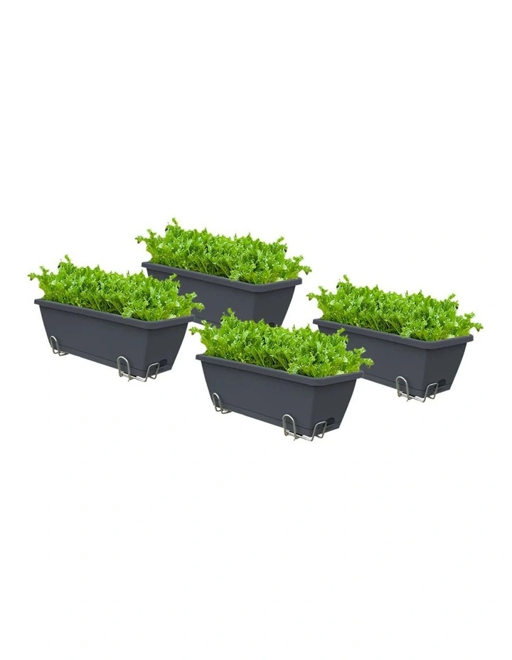 SOGA 49.5cm Black Rectangular Planter Box with Holder for Herbs & Flowers Set of 4 image 1