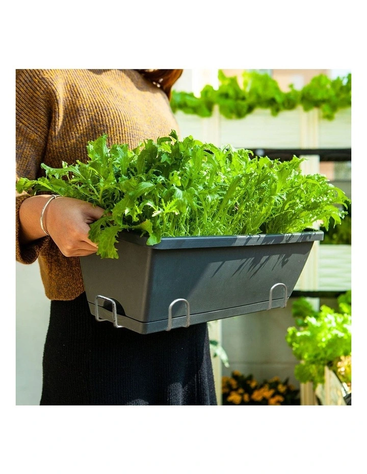 SOGA 49.5cm Black Rectangular Planter Box with Holder for Herbs & Flowers Set of 4 image 2