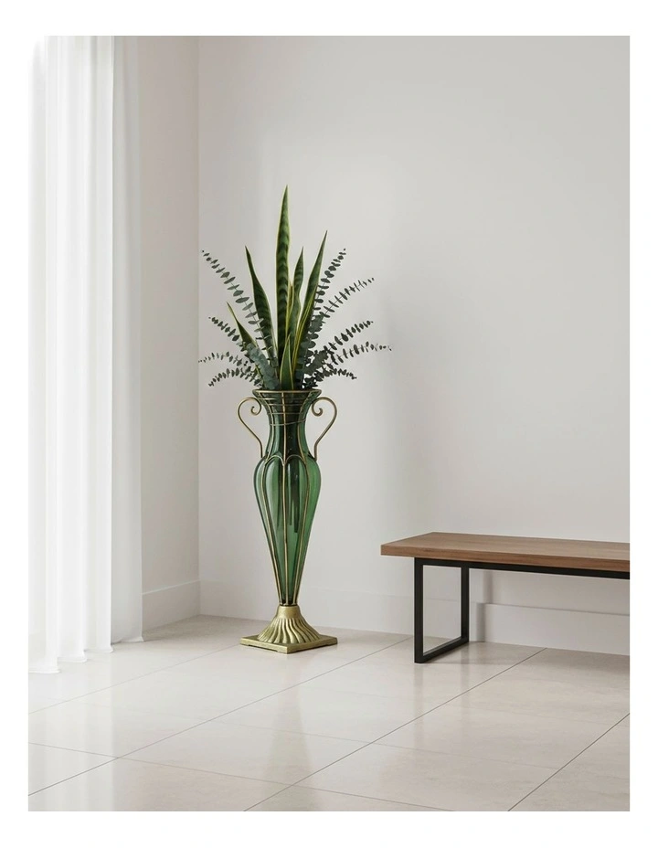 SOGA 47cm Tall Green Glass Vase with Gold Handles image 4