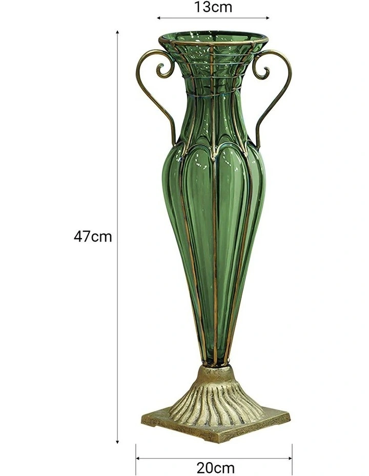 SOGA 47cm Tall Green Glass Vase with Gold Handles image 6