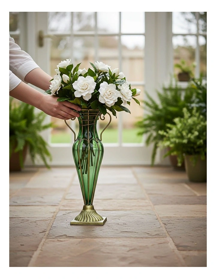 SOGA 47cm Tall Green Glass Vase with Gold Handles image 7