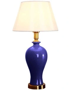 SOGA Blue Oval Ceramic Table Lamp with Gold Base