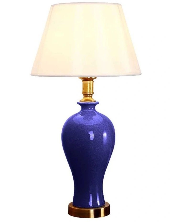 SOGA Blue Oval Ceramic Table Lamp with Gold Base image 1