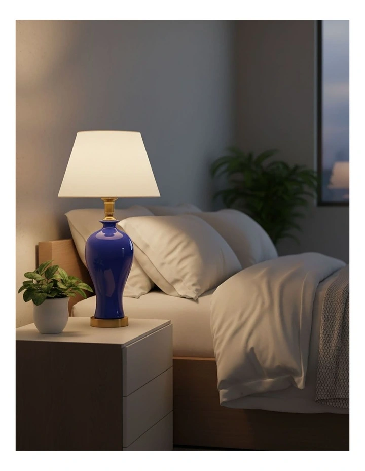 SOGA Blue Oval Ceramic Table Lamp with Gold Base image 4