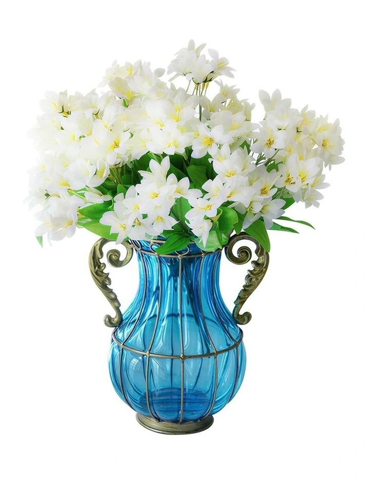 SOGA Blue Colored Glass Flower Vase with 10 Bunch 6 Heads image 1