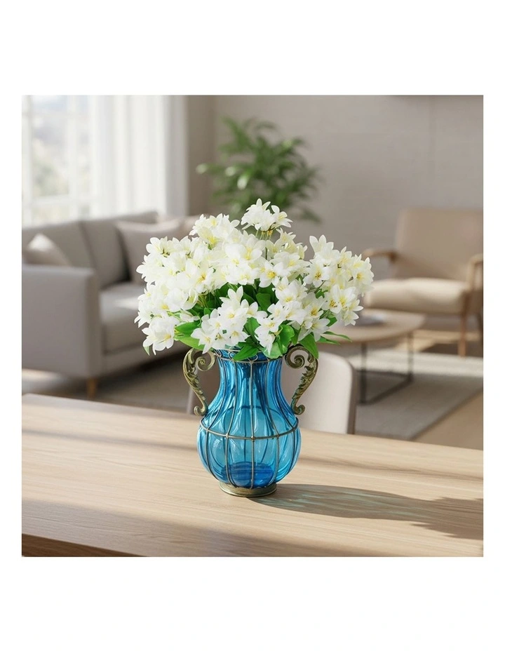 SOGA Blue Colored Glass Flower Vase with 10 Bunch 6 Heads image 2