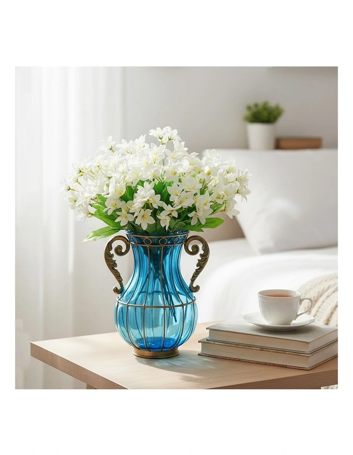 SOGA Blue Colored Glass Flower Vase with 10 Bunch 6 Heads image 3