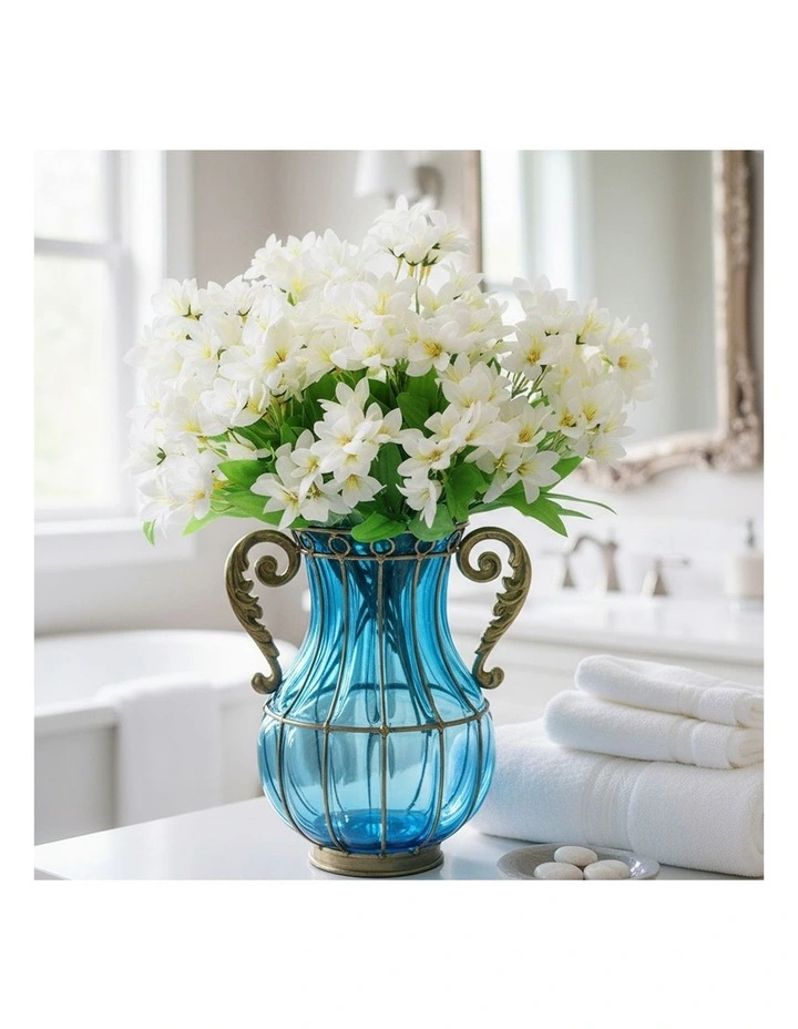 SOGA Blue Colored Glass Flower Vase with 10 Bunch 6 Heads image 4