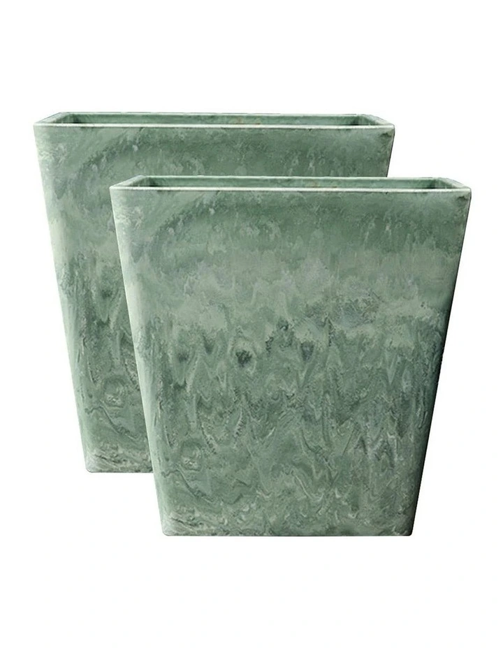 SOGA 2X 27cm Green Grey Resin Planter Pot image 1