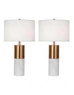 SOGA 2 Pack 60cm White Marble Table Lamps with Cylinder Bases