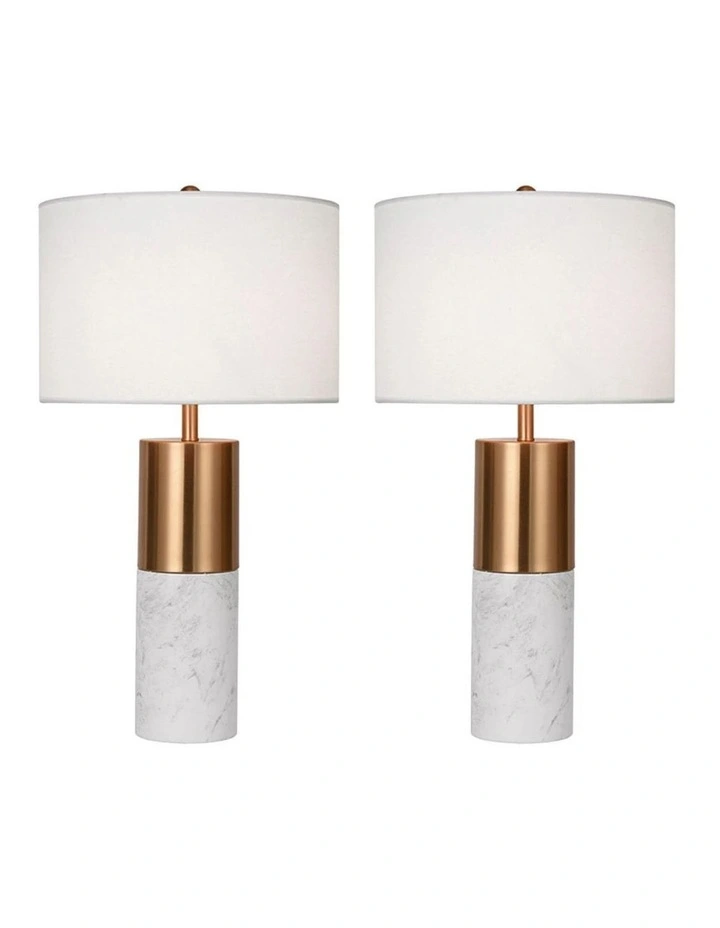 SOGA 2 Pack 60cm White Marble Table Lamps with Cylinder Bases image 1