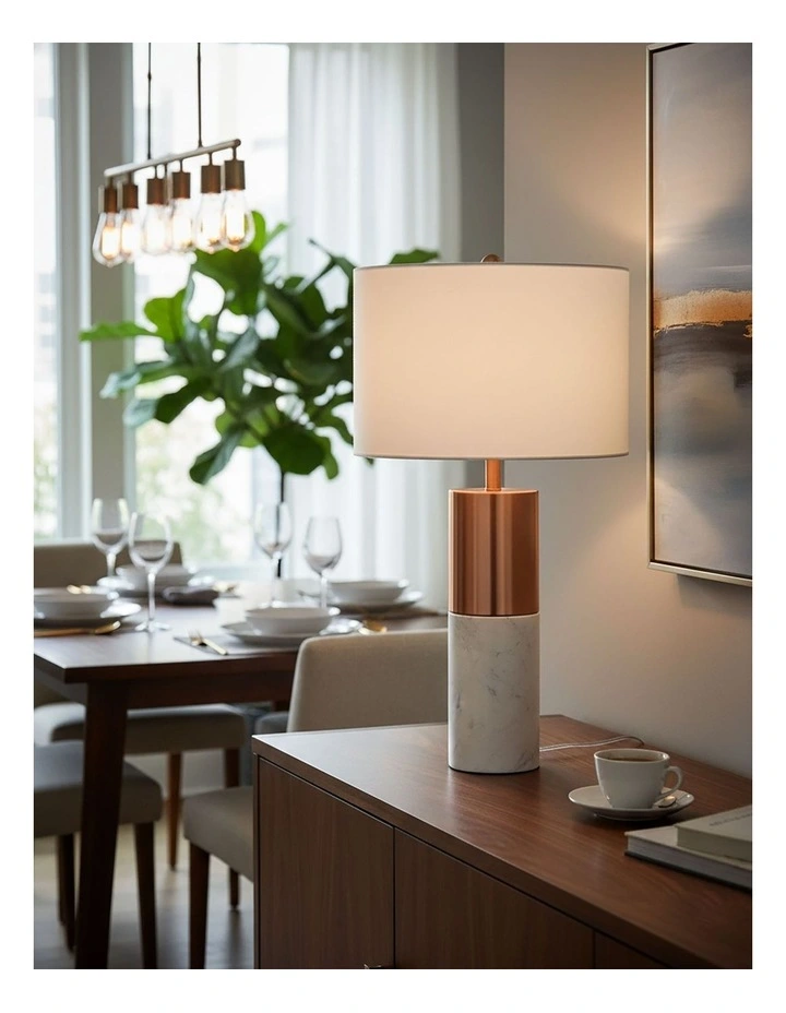 SOGA 2 Pack 60cm White Marble Table Lamps with Cylinder Bases image 4
