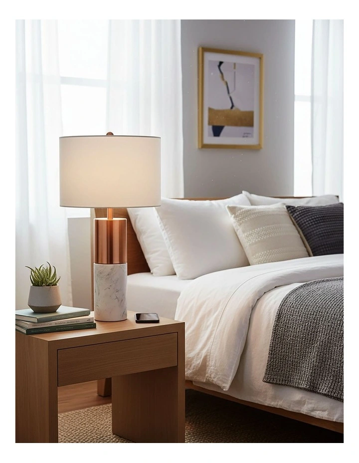 SOGA 2 Pack 60cm White Marble Table Lamps with Cylinder Bases image 6