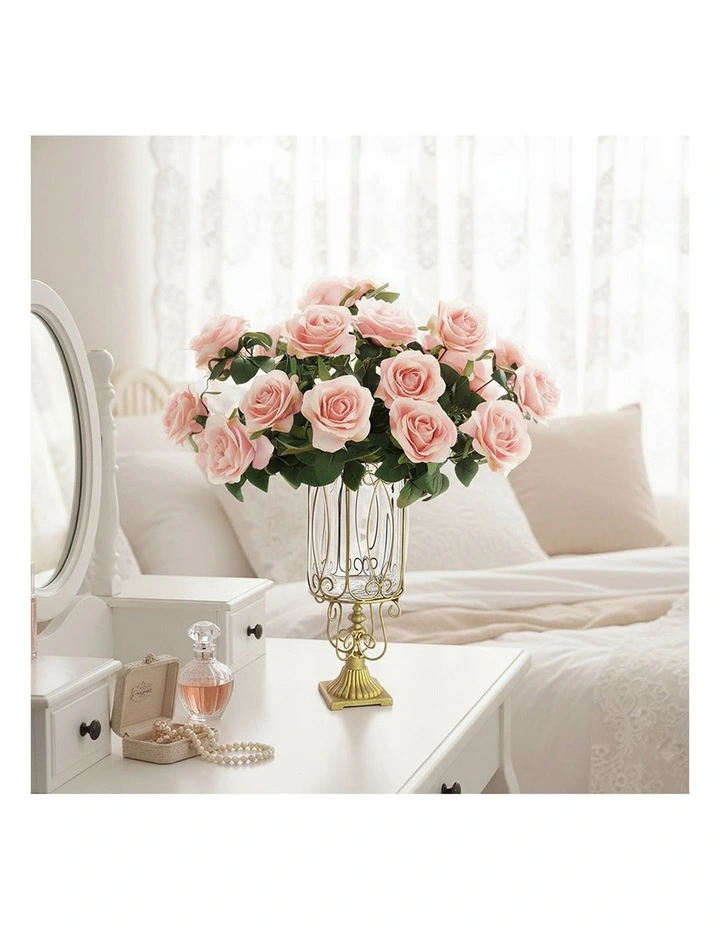 SOGA Clear Glass Cylinder Vase with 4 Bunches 9-Head Silk Rose Set image 2