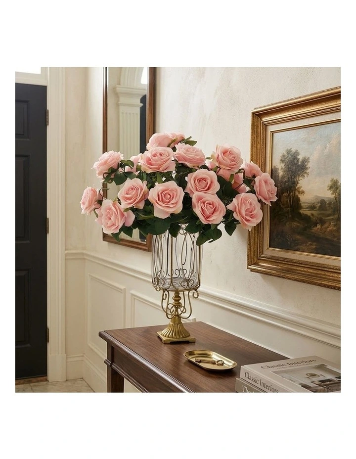 SOGA Clear Glass Cylinder Vase with 4 Bunches 9-Head Silk Rose Set image 4