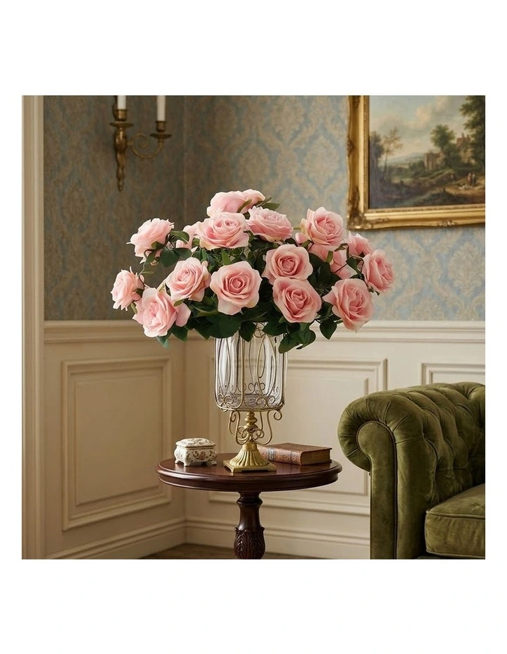 SOGA Clear Glass Cylinder Vase with 4 Bunches 9-Head Silk Rose Set image 5