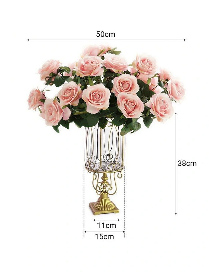 SOGA Clear Glass Cylinder Vase with 4 Bunches 9-Head Silk Rose Set image 6
