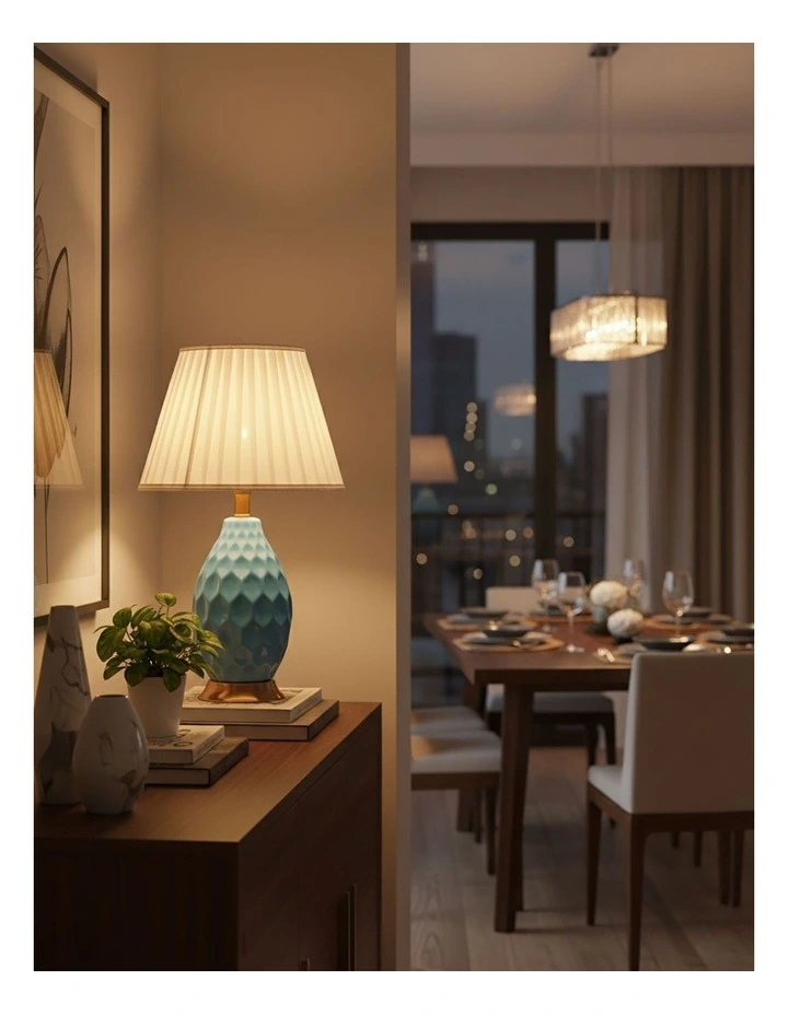 SOGA 2 Pack Blue Textured Ceramic Table Lamps with Gold Bases image 4