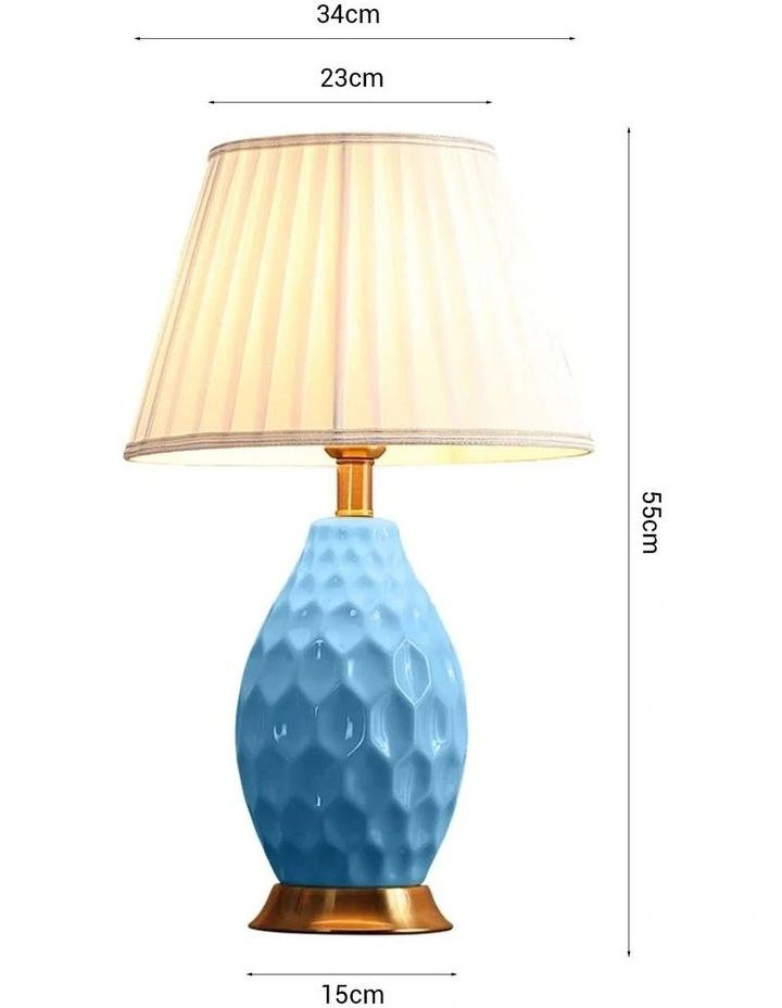 SOGA 2 Pack Blue Textured Ceramic Table Lamps with Gold Bases image 5