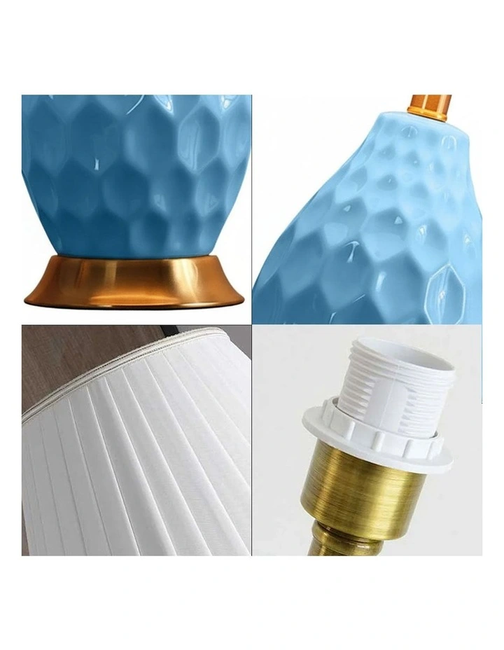 SOGA 2 Pack Blue Textured Ceramic Table Lamps with Gold Bases image 6