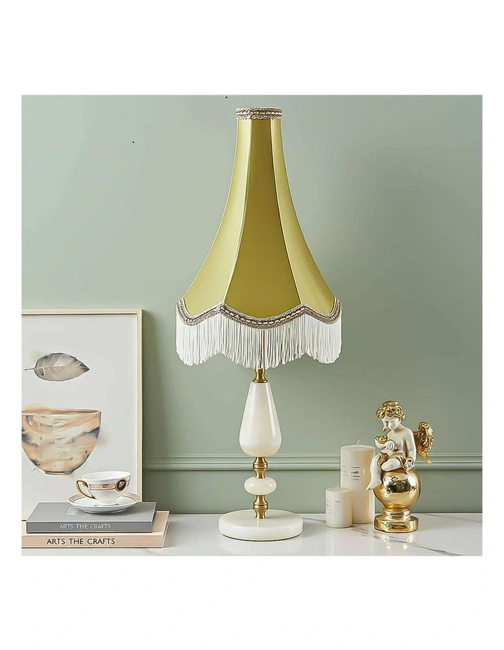SOGA 2 Pack Yellow Vintage Jade Stone Table Lamps with Tassel Shades image 2