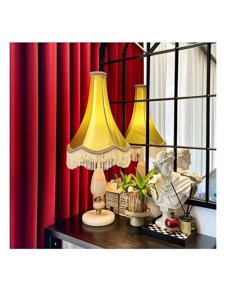 SOGA 2 Pack Yellow Vintage Jade Stone Table Lamps with Tassel Shades image 3
