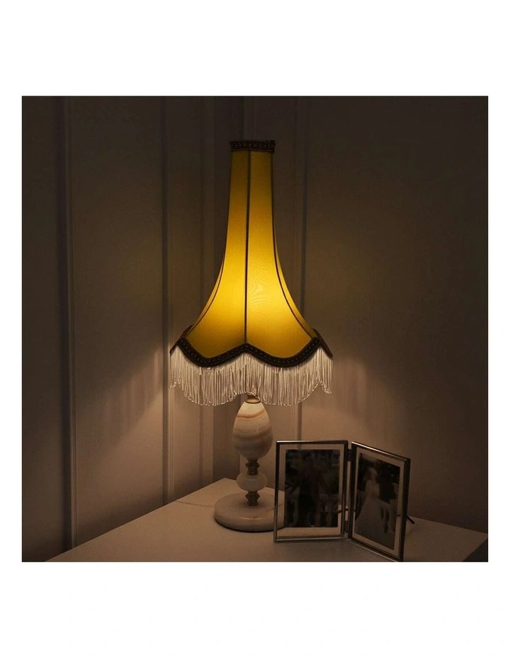 SOGA 2 Pack Yellow Vintage Jade Stone Table Lamps with Tassel Shades image 4