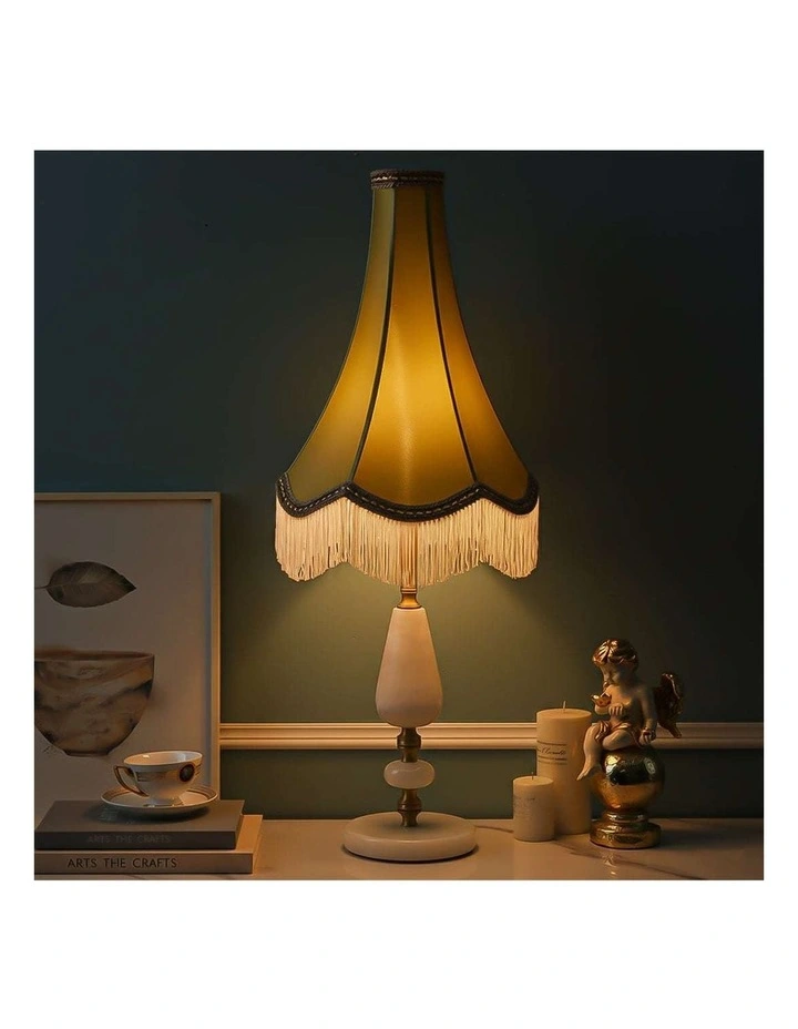 SOGA 2 Pack Yellow Vintage Jade Stone Table Lamps with Tassel Shades image 5