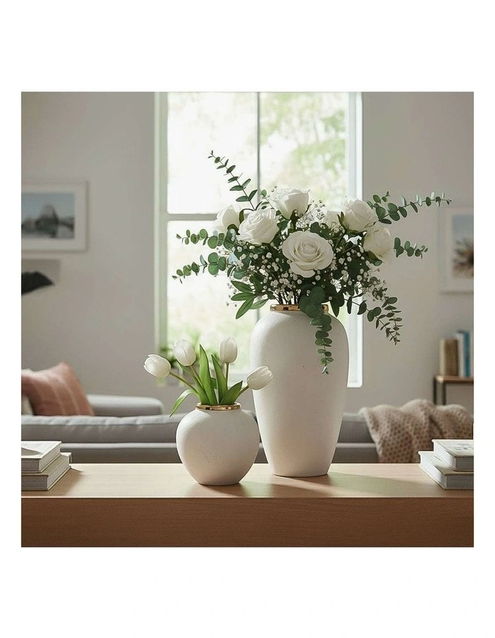 SOGA Home & Living Bundle  Plain White Ceramic Flower Vases for Elegant Living Room Decor image 2