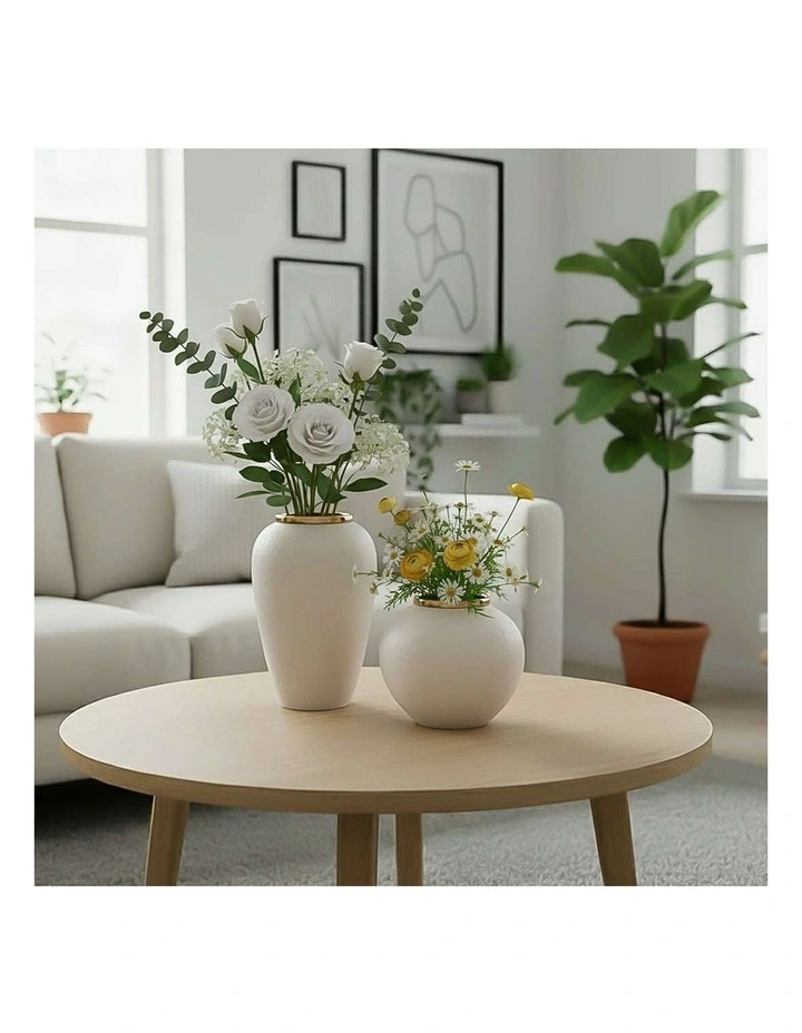 SOGA Home & Living Bundle  Plain White Ceramic Flower Vases for Elegant Living Room Decor image 5