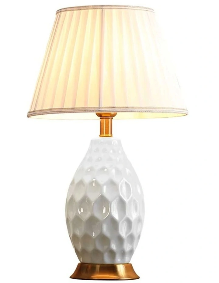 SOGA White Textured Ceramic Table Lamp with Gold Base image 1