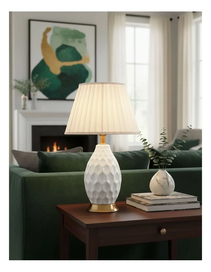 SOGA White Textured Ceramic Table Lamp with Gold Base image 3