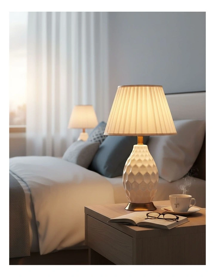SOGA White Textured Ceramic Table Lamp with Gold Base image 5