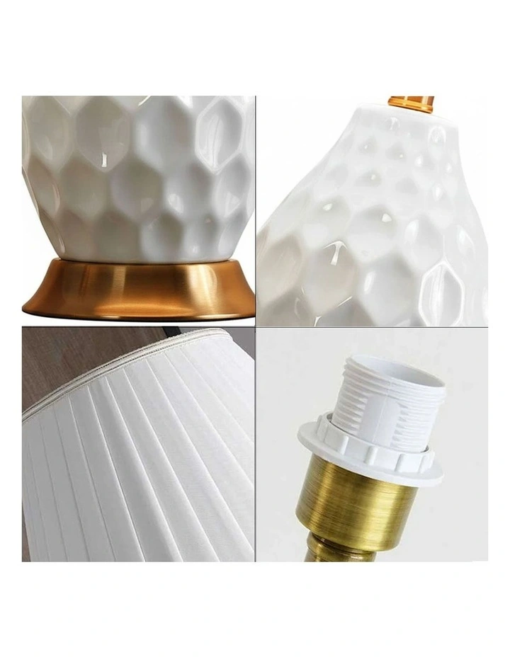 SOGA White Textured Ceramic Table Lamp with Gold Base image 6