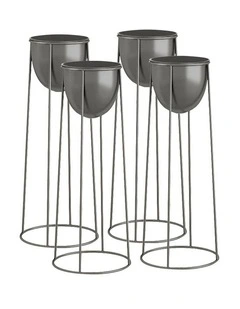 SOGA 4X 50cm Round Wire Metal Flower Pot Stand with Black Flowerpot Holder Rack Display