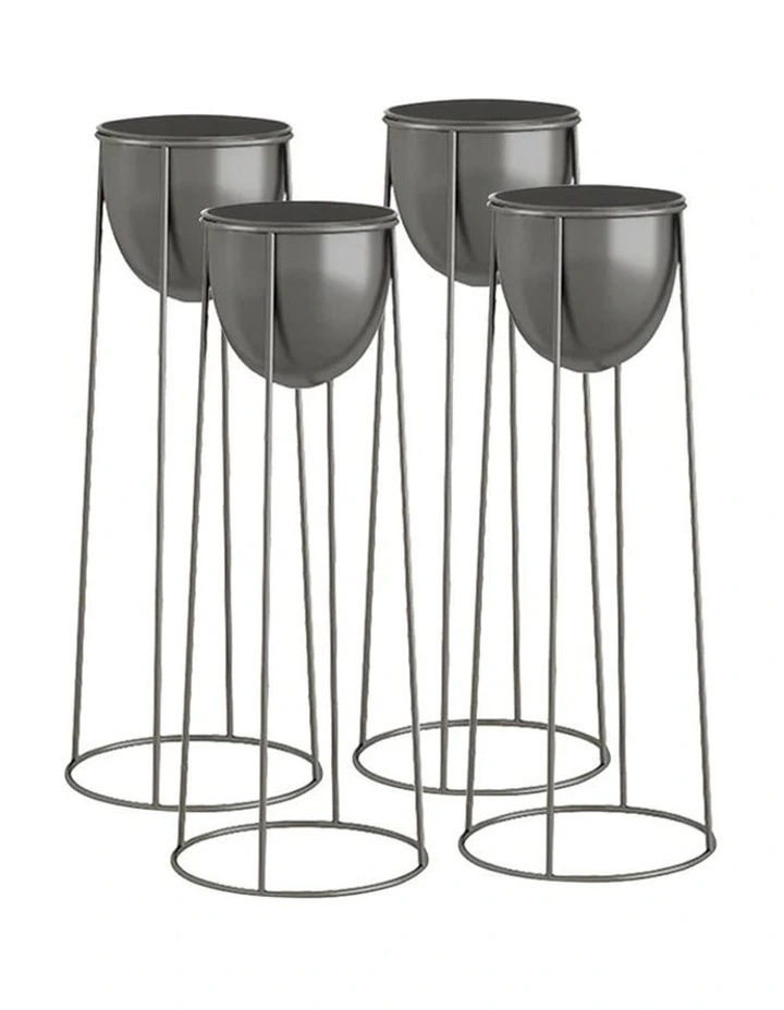 SOGA 4X 50cm Round Wire Metal Flower Pot Stand with Black Flowerpot Holder Rack Display image 1